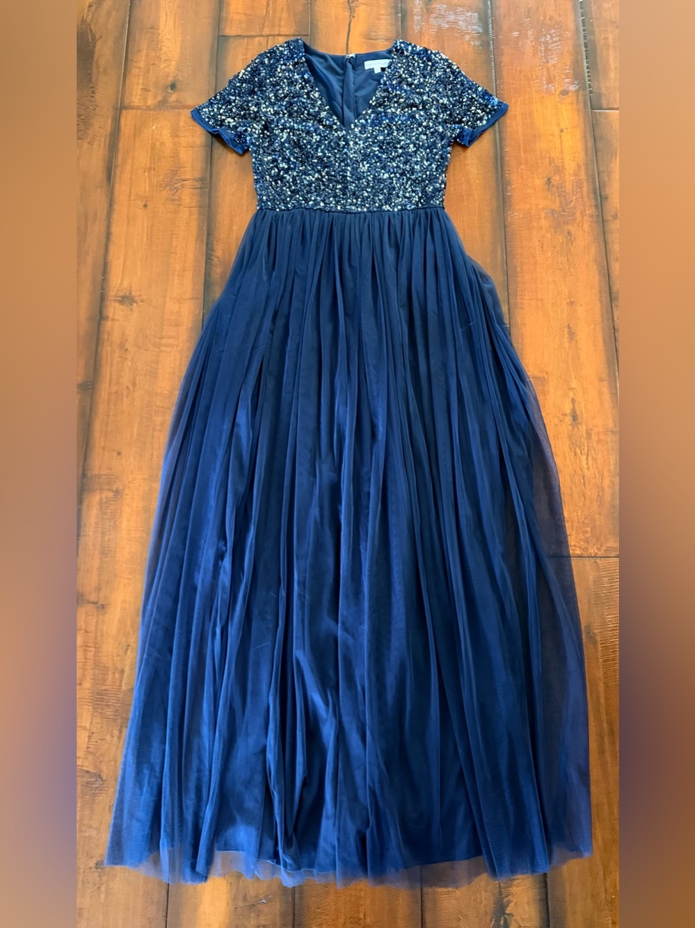 Navy Maya Deluxe Sequin V-Neck Formal Tulle Gown